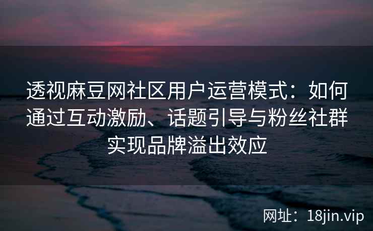 透视麻豆网社区用户运营模式：如何通过互动激励、话题引导与粉丝社群实现品牌溢出效应